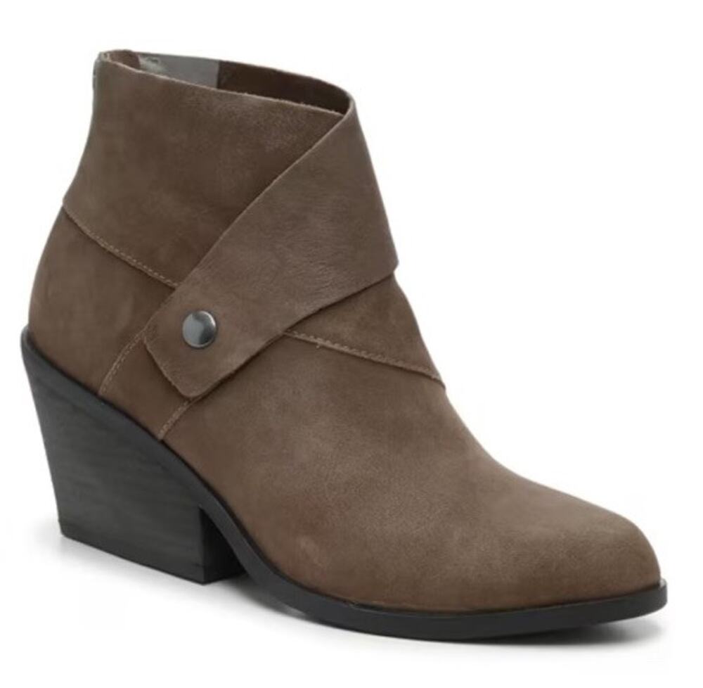 Eileen Fisher 9 Brown Billie Tag Leather Back Zip Block Heel Booties Boots $198